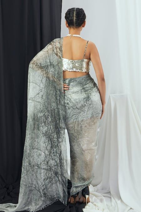 Nirmooha Pre-Draped Forest Print Saree With Blouse 