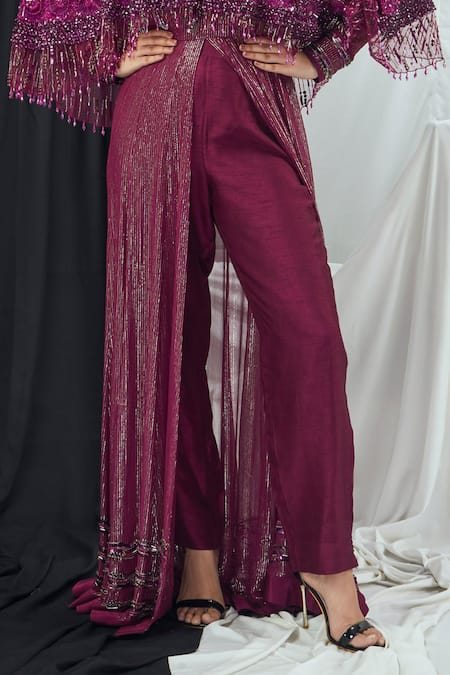 Nirmooha_Purple Net, Lurex, Nylon Sequins, Crystals Hand Embroidered Anarkali And Cape Set _Online_at_Aza_Fashions