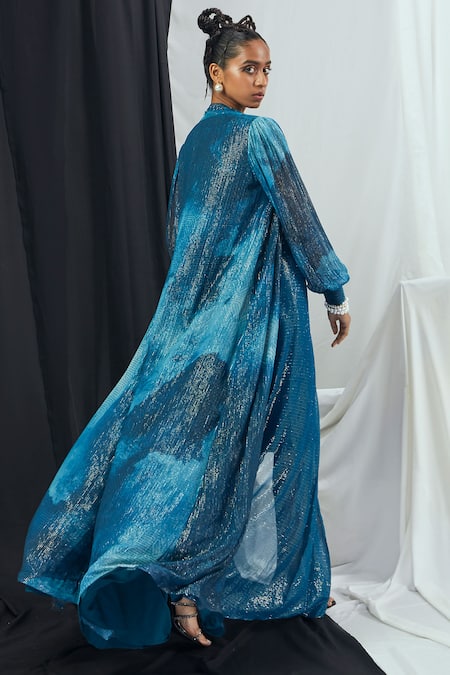 Nirmooha Blotch Print Cape & Draped Skirt Set 