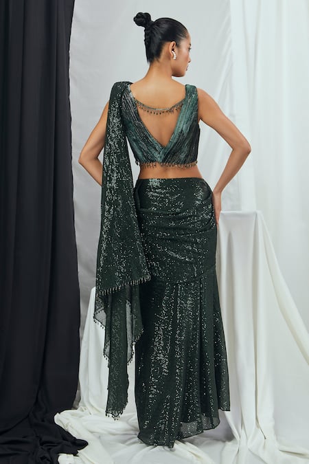 Nirmooha Pre-Draped Sequin Embroidered Saree With Blouse 