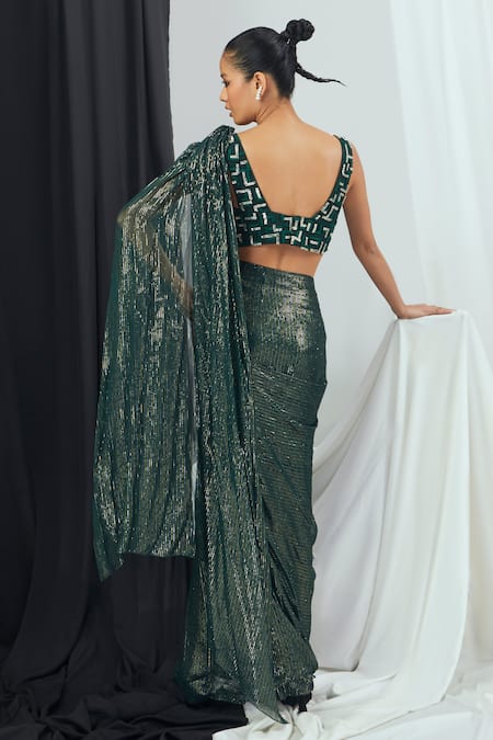 Nirmooha Pre-Draped Saree With Hand Embroidered Blouse 