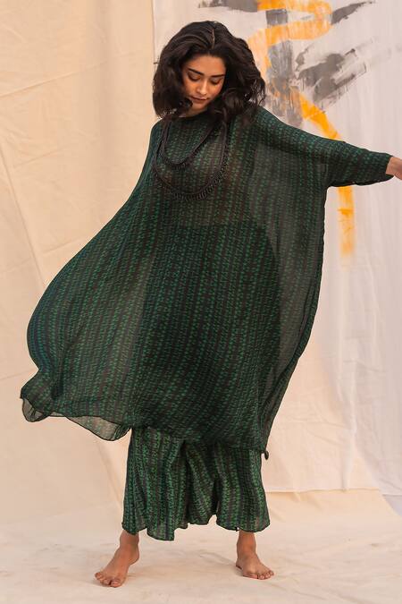 Forty Four_Multi Color Satin, Silk Cut Work, Embroidery Boat Geometric Print Top And Pant Set_Online_at_Aza_Fashions