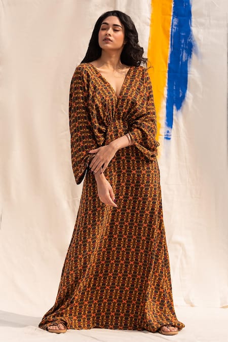 Forty Four Silk Geometric Print Kaftan Dress 