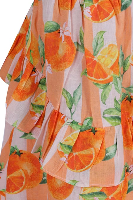 Buy_STELLA ROSSA BY LES PETITS_Multi Color Linen Printed Orange Fruit Skirt _Online_at_Aza_Fashions
