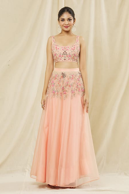 Vasavi Shah Pink Silk, Organza Sequins, Embroidery Round Neck Cape And Skirt Set Online at Aza Fashions Vasavi Shah_Pink Silk, Organza Sequins, Embroidery Round Neck Cape And Skirt Set _Online_at_Aza_Fashions