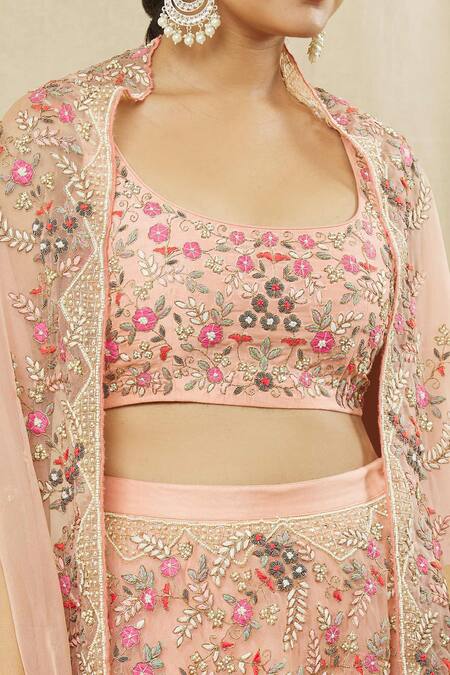Shop Vasavi Shah Pink Silk, Organza Sequins, Embroidery Round Neck Cape And Skirt Set Online at Aza Fashions Shop_Vasavi Shah_Pink Silk, Organza Sequins, Embroidery Round Neck Cape And Skirt Set _Online_at_Aza_Fashions