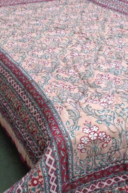 Cocobee Multi Color Cotton Hand Block Printed Floral Jaal Quilt Online at Aza Fashions Cocobee_Multi Color Cotton Hand Block Printed Floral Jaal Quilt_Online_at_Aza_Fashions
