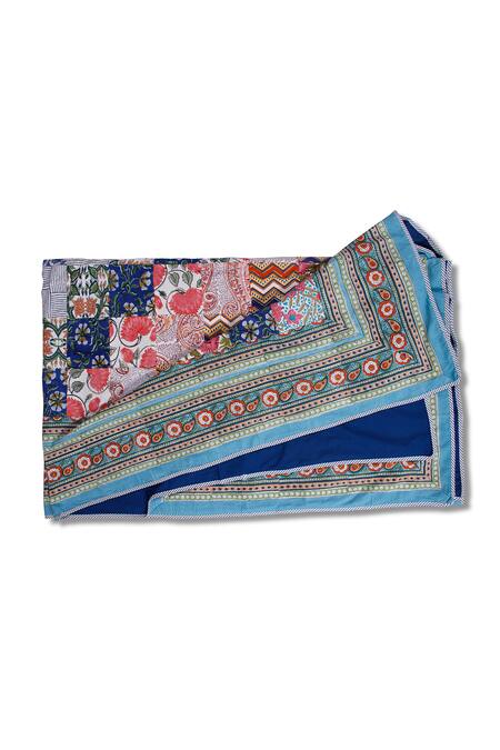 Shop Cocobee Multi Color Cotton Printed Floral Patchwork Bedspread at Aza Fashions Shop_Cocobee_Multi Color Cotton Printed Floral Patchwork Bedspread_at_Aza_Fashions