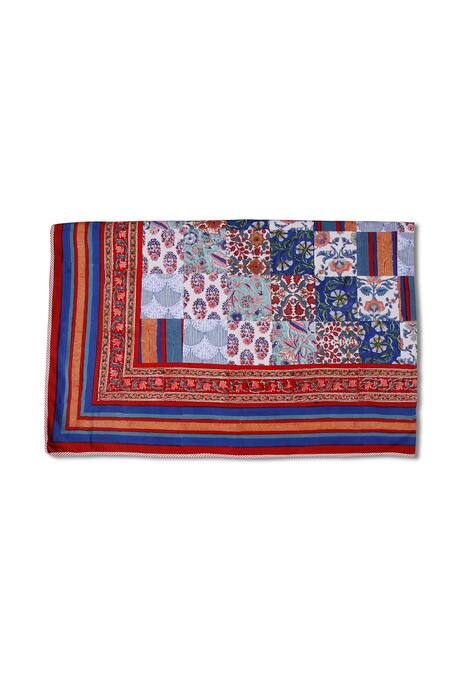 Cocobee_Multi Color Cotton Printed Quilted Pattern Bedspread _Online_at_Aza_Fashions
