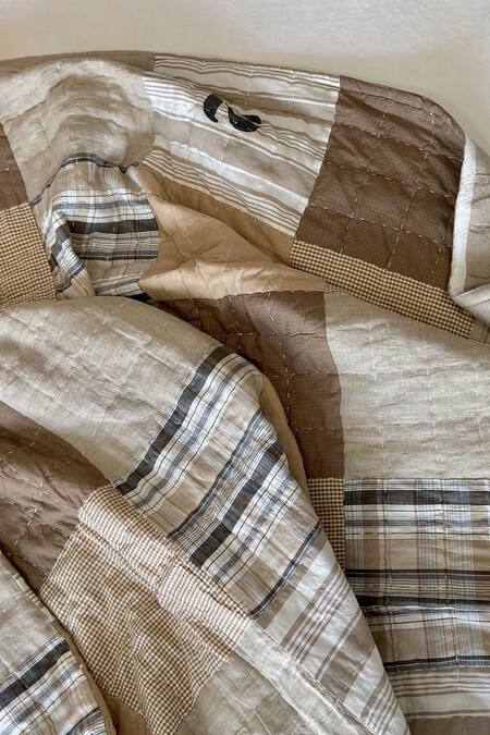 Shop_Cocobee_White Cotton Printed Stripe Quilt _at_Aza_Fashions