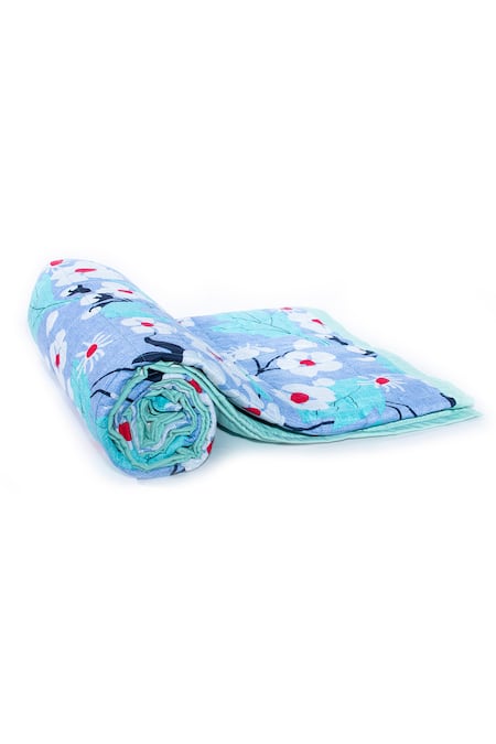 Shop_Cocobee_Blue Cotton Printed Leafy Floral Quilt _at_Aza_Fashions