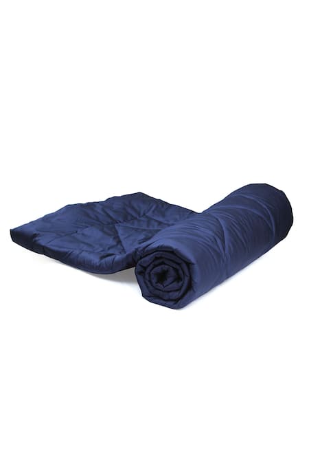 Shop_Cocobee_Blue Silk Embroidery Stitchline Quilt _at_Aza_Fashions