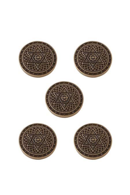 Cosa Nostraa_Gold Spiral Stardust Carved Buttons - Set Of 5 _Online_at_Aza_Fashions