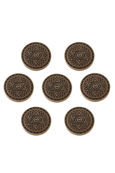Cosa Nostraa Gold Spiral Stardust Carved Buttons - Set Of 7 Online at Aza Fashions Cosa Nostraa_Gold Spiral Stardust Carved Buttons - Set Of 7 _Online_at_Aza_Fashions