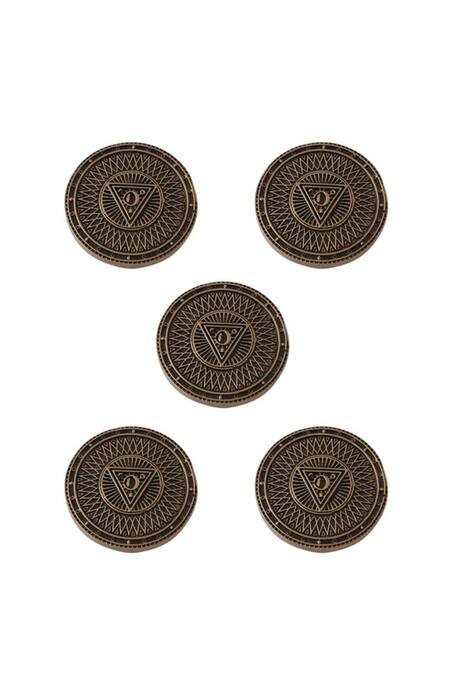 Cosa Nostraa_Gold Triangle Power Carved Buttons - Set Of 5 _Online_at_Aza_Fashions