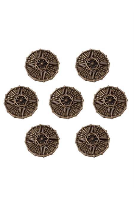 Cosa Nostraa_Gold Cut Work Vintage Hexagon Carved Buttons - Set Of 7 _Online_at_Aza_Fashions