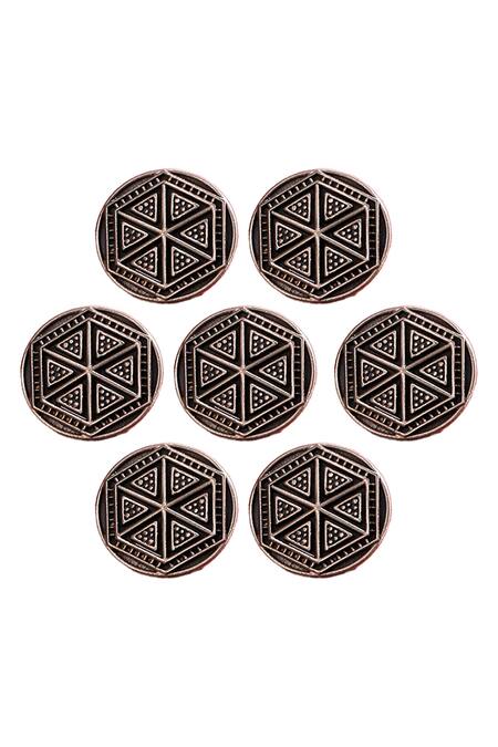 Cosa Nostraa Gold Cut Work Double Hexagon Carved Buttons - Set Of 7 Online at Aza Fashions Cosa Nostraa_Gold Cut Work Double Hexagon Carved Buttons - Set Of 7 _Online_at_Aza_Fashions