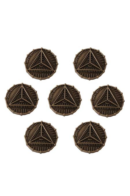Cosa Nostraa_Gold Embroidery Bermuda Triangle Carved Buttons - Set Of 7 _Online_at_Aza_Fashions