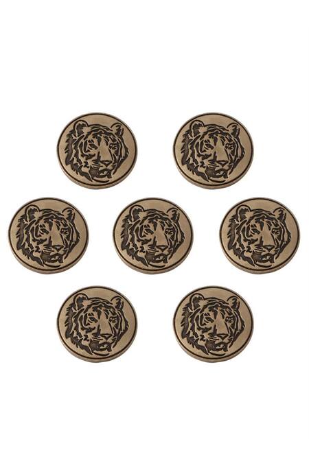 Cosa Nostraa Gold Lion Imagery Carved Buttons - Set Of 7 Online at Aza Fashions Cosa Nostraa_Gold Lion Imagery Carved Buttons - Set Of 7 _Online_at_Aza_Fashions