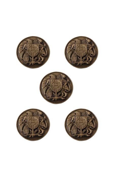 Cosa Nostraa_Gold Ark Peace Carved Buttons - Set 5 _Online_at_Aza_Fashions