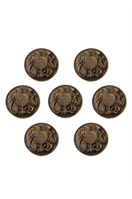 Cosa Nostraa_Gold Ark Peace Carved Buttons - Set 7 _Online_at_Aza_Fashions