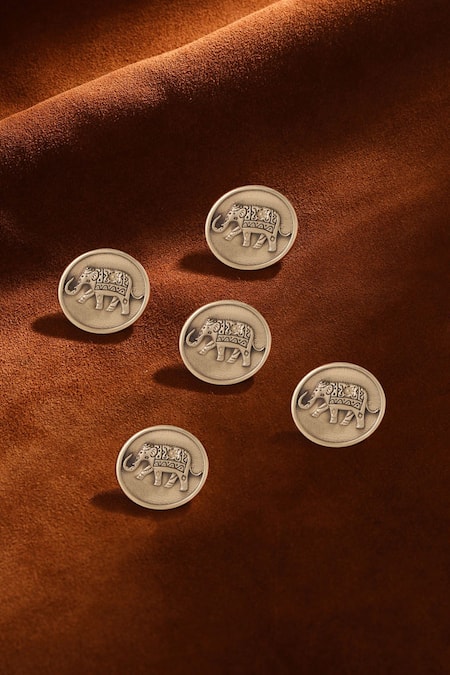 Cosa Nostraa Gold Royal Elephant Carved Buttons - Set Of 5