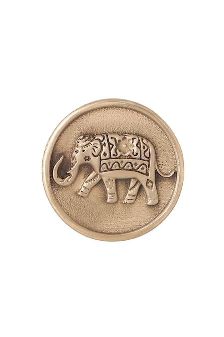 Cosa Nostraa_Gold Royal Elephant Carved Buttons - Set Of 5 _Online_at_Aza_Fashions