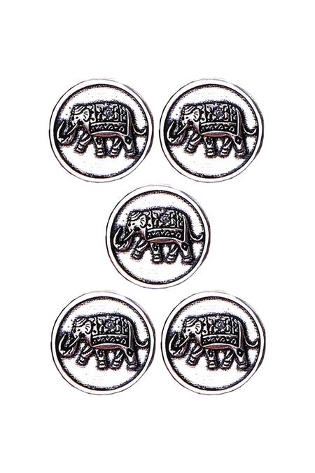 Cosa Nostraa Silver Royal Elephant Carved Buttons - Set Of 5 Online at Aza Fashions Cosa Nostraa_Silver Royal Elephant Carved Buttons - Set Of 5 _Online_at_Aza_Fashions