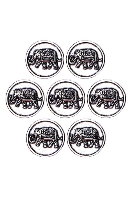 Cosa Nostraa_Silver Royal Elephant Carved Buttons - Set Of 7 _Online_at_Aza_Fashions