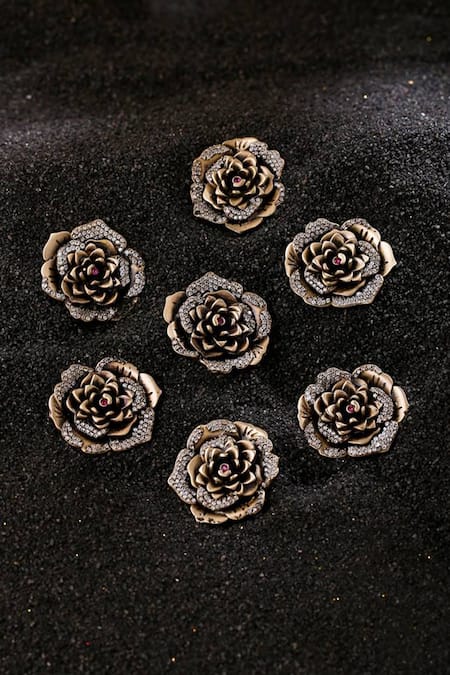Shop Cosa Nostraa Gold Cut Work Regal Rose Carved Buttons - Set Of 13 Online at Aza Fashions Shop_Cosa Nostraa_Gold Cut Work Regal Rose Carved Buttons - Set Of 13 _Online_at_Aza_Fashions
