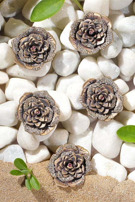 Cosa Nostraa_Gold Cut Work Regal Rose Carved Buttons - Set Of 5 _Online_at_Aza_Fashions