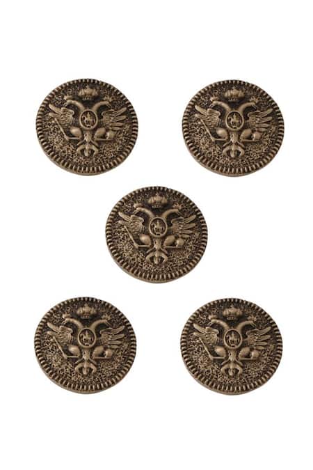 Cosa Nostraa Gold Embroidery Sacred Geometric Carved Buttons - Set Of 5 Online at Aza Fashions Cosa Nostraa_Gold Embroidery Sacred Geometric Carved Buttons - Set Of 5 _Online_at_Aza_Fashions