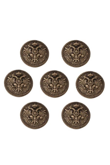 Cosa Nostraa Gold Sacred Geometric Carved Buttons - Set Of 7 Online at Aza Fashions Cosa Nostraa_Gold Sacred Geometric Carved Buttons - Set Of 7 _Online_at_Aza_Fashions
