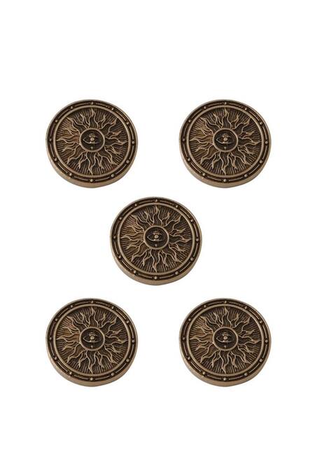 Cosa Nostraa Gold Radiant Dawn Carved Buttons - Set Of 5 Online at Aza Fashions Cosa Nostraa_Gold Radiant Dawn Carved Buttons - Set Of 5 _Online_at_Aza_Fashions