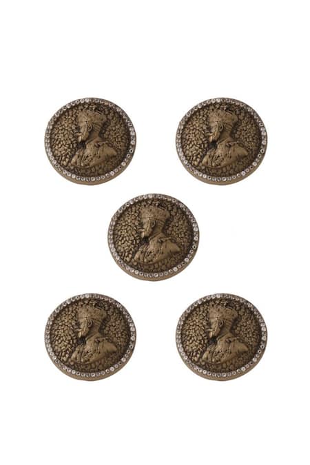 Cosa Nostraa_Gold Nobel King Buttons - Set Of 5 _Online_at_Aza_Fashions