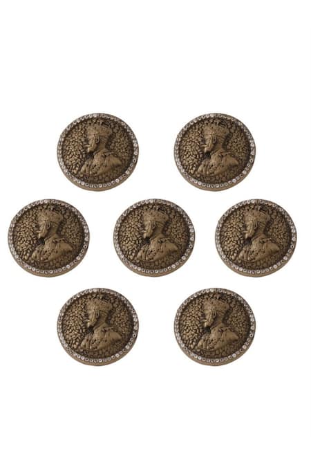 Cosa Nostraa_Gold Nobel King Buttons - Set Of 7 _Online_at_Aza_Fashions