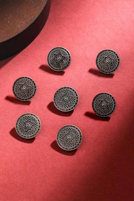 Cosa Nostraa Gold Spiral Stardust Carved Buttons - Set Of 7