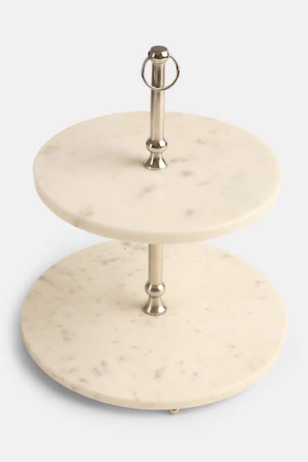 Amoliconcepts_White Marble And Stainless Steel Two Tier Cake_Online_at_Aza_Fashions