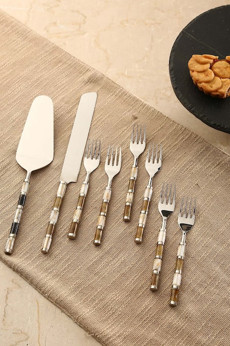 Amoliconcepts White Stainless Steel Mother Of Pearl Cutlery Set 