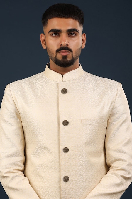 Shop Cosa Nostraa Gold Cut Work Double Hexagon Carved Buttons - Set Of 7 at Aza Fashions Shop_Cosa Nostraa_Gold Cut Work Double Hexagon Carved Buttons - Set Of 7 _at_Aza_Fashions