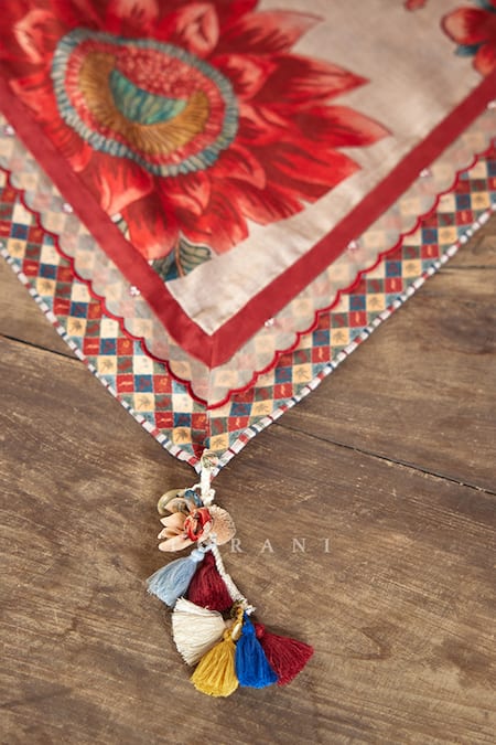 Torani_Beige , Handloom Tassels, Badami Falak Printed Saree With Blouse _Online_at_Aza_Fashions