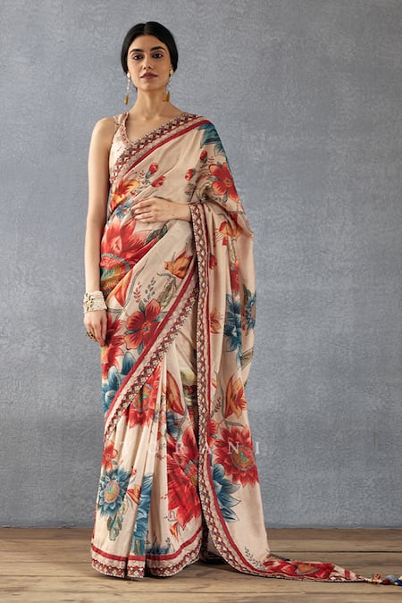 Shop_Torani_Beige , Handloom Tassels, Badami Falak Printed Saree With Blouse _Online_at_Aza_Fashions