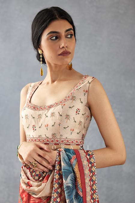 Shop_Torani_Beige , Handloom Tassels, Badami Falak Printed Saree With Blouse 