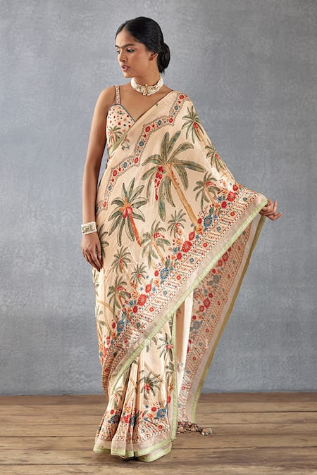 Torani_Beige Handloom Cotton, Cotton, Silk, Badami Mridhini Printed Saree With Blouse_Online_at_Aza_Fashions
