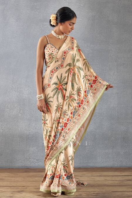 Buy_Torani_Beige Handloom Cotton, Cotton, Silk, Badami Mridhini Printed Saree With Blouse_Online_at_Aza_Fashions