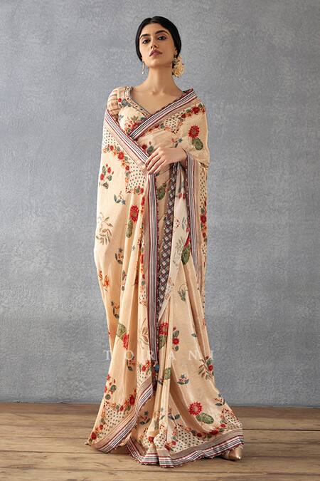 Shop_Torani_Beige Cotton, Silk, Chanderi Beads Badami Parnika Printed Saree With Blouse_Online_at_Aza_Fashions