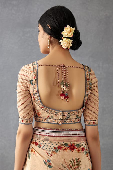 Buy_Torani_Beige Cotton, Silk, Chanderi Beads Badami Parnika Printed Saree With Blouse