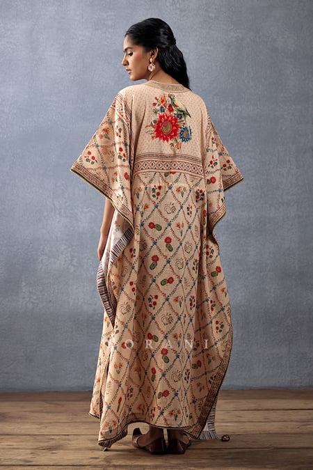 Shop Torani Beige Handloom , Tassels Round Neck Badami Amreek Printed Kaftan at Aza Fashions Shop_Torani_Beige Handloom , Tassels Round Neck Badami Amreek Printed Kaftan _at_Aza_Fashions