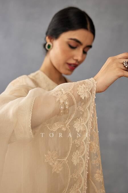 Buy_Torani_Beige , Silk Organza, Handloom Lace, Mradu Idaya Kurta Pant Set 