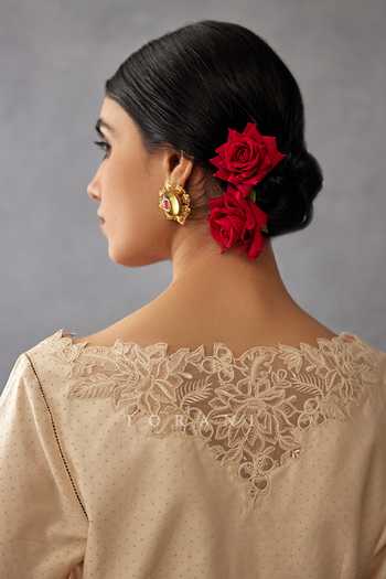 Torani_Beige Silk Organza, Cotton, Chanderi Embroidery, Mradu Afroza Saree With Blouse_Online_at_Aza_Fashions